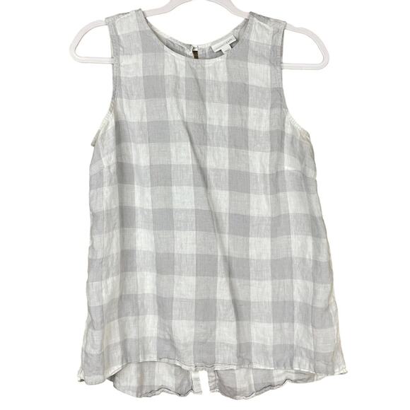 J. Jill Love Linen Tank Top Button Back Gray White Buffalo Plaid Size Small - Picture 1 of 8
